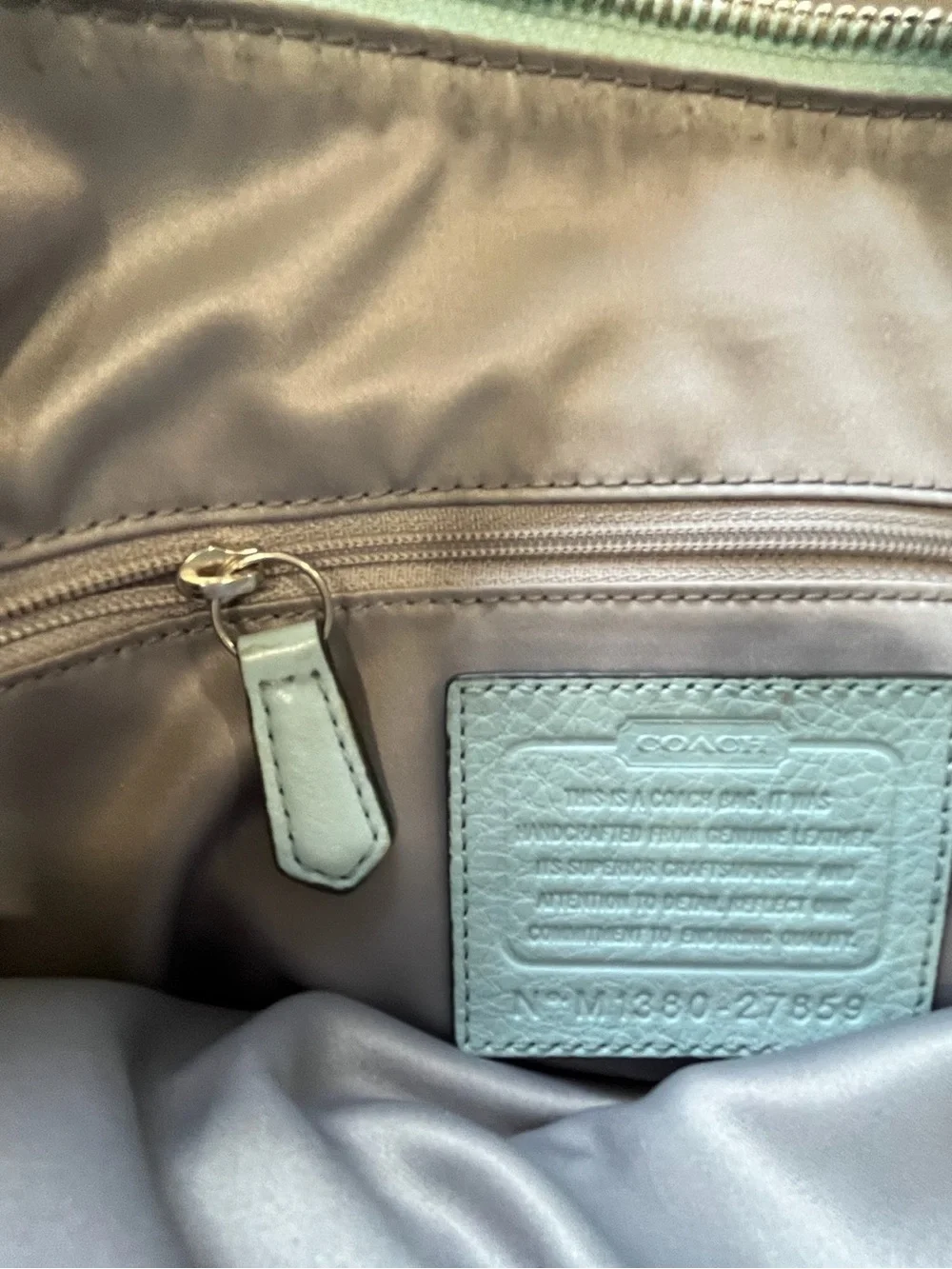 Coach Pebbled Leather Light Blue Triple Compartment Tote Shoulder Bag